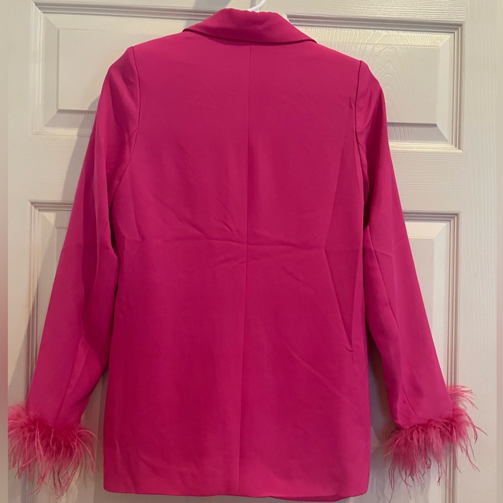 PINK LILY/feather accents on sleeves, vibrant pink blazer - Picture 8 of 9